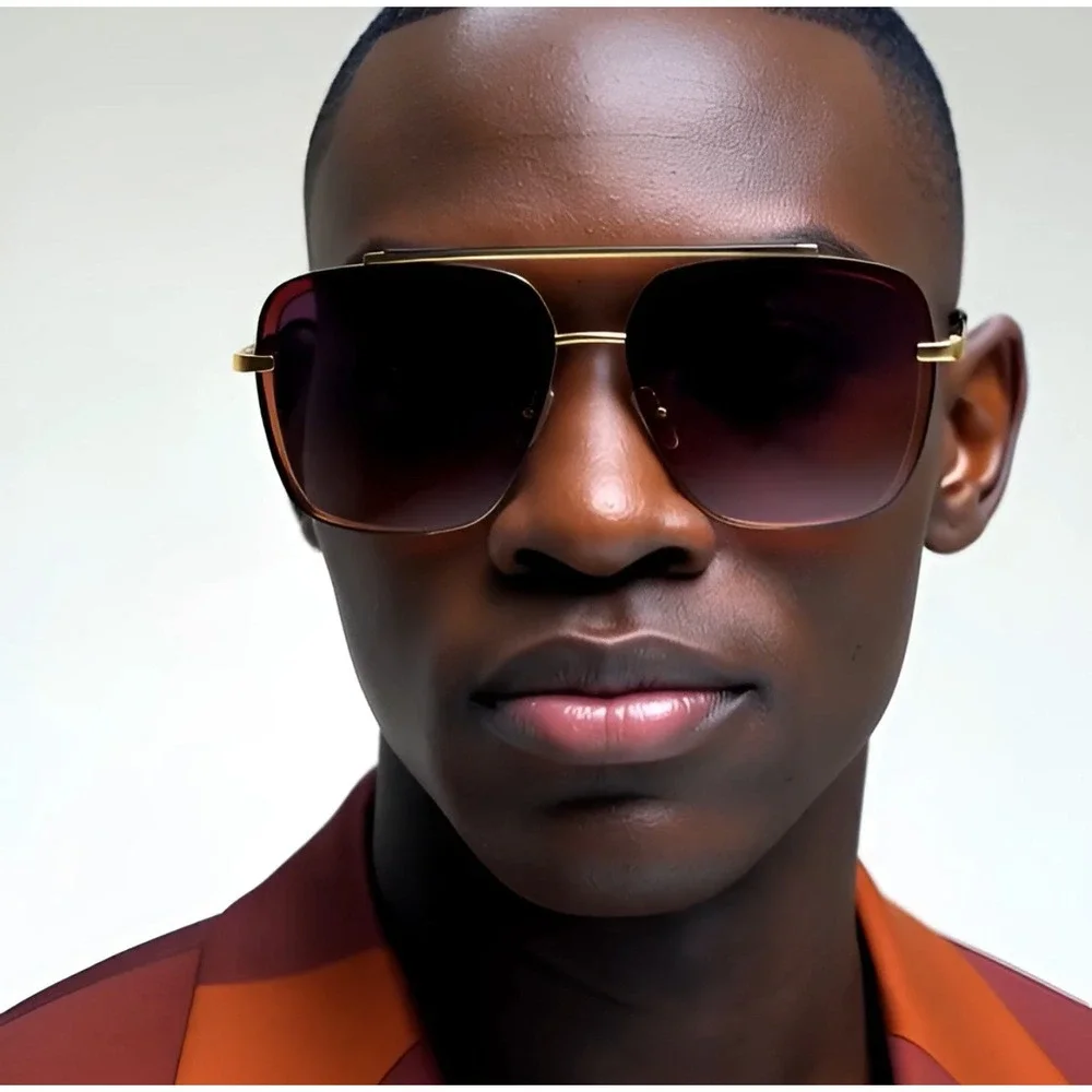 Sunglasses Men's Fashion Square Gold Frame Shades‎ Trendy Street Wear Lentes New
